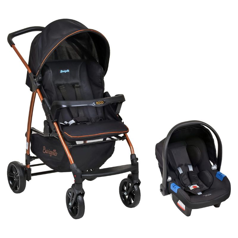  Carrinho de Bebê com Bebê Conforto Ecco Até 15 kg Preto e Cobre - Burigotto